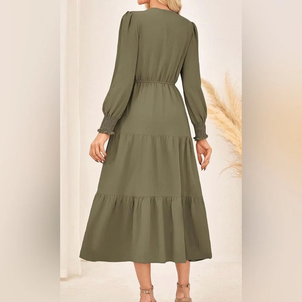 Kate Kasin Elegant Olive Green Maxi Dress Sz L NWT - Picture 2 of 6